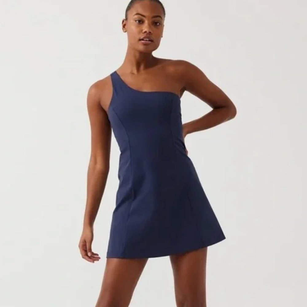 Outdoor Voices One Shoulder Exercise Dress in Navy